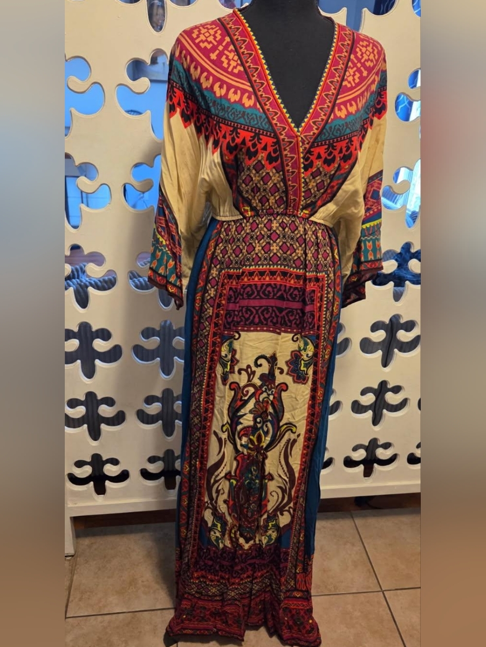 Bohemian Multicolor V-Neck Maxi Dress